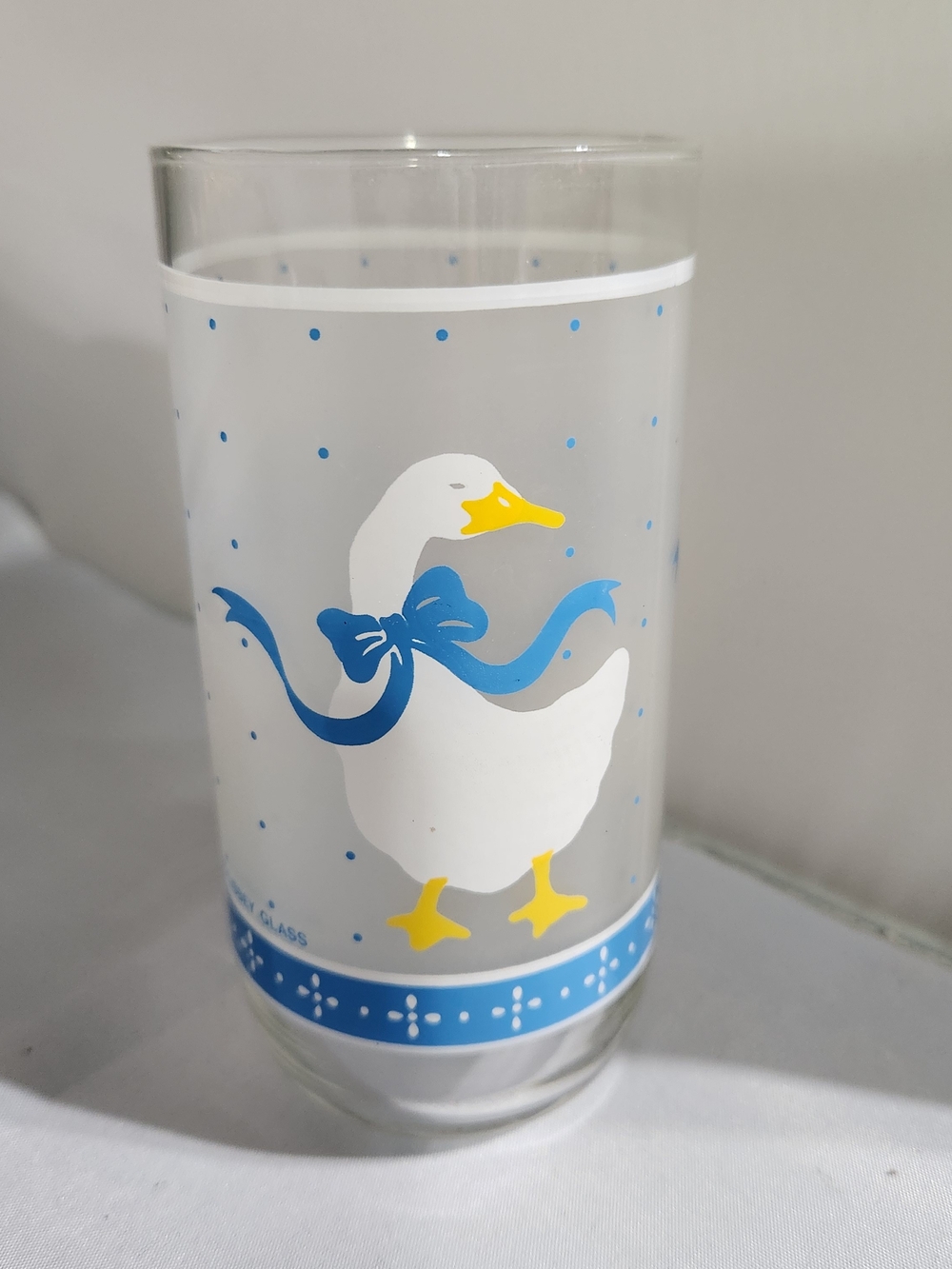 Goose Motif Glass Tumbler - White, Blue & Yellow